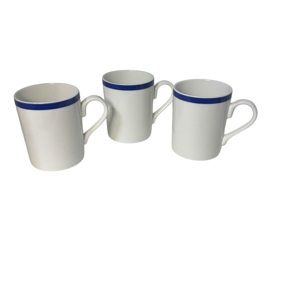 Set Of 3 Bistro by Gorham 4” MUGS With Blue Stipe